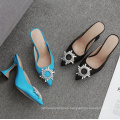 2020 new style women's shoes fashion popular satin fabric sunflower high heel slippers custom slides sandals with logo